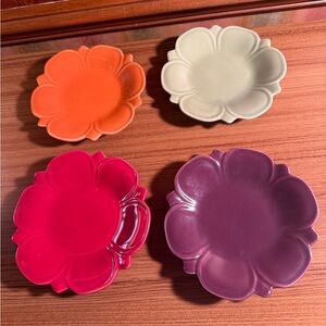 Pier 1 Stoneware 6" Snack/Dessert Plates Set Of 4 Green Purple Orange Red